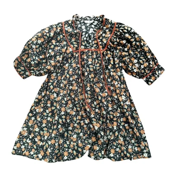 Entro Floral Dark Green Dress, Size Medium, Lined Dress - Picture 1 of 6